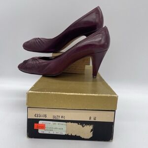 Vintage Sesto Meucci Womens 8 Pumps Burgundy‎ Leather Heels Made In Italy Shoes
